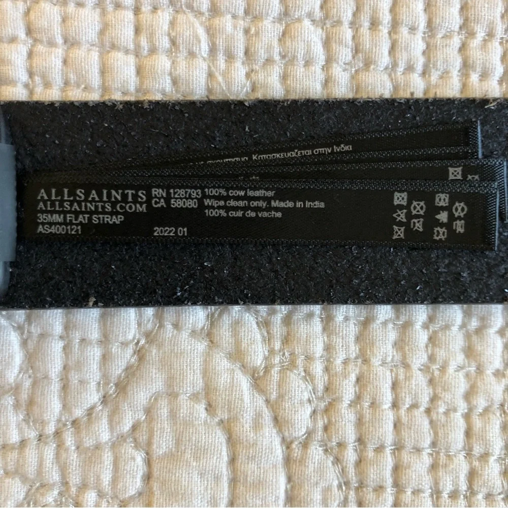 ALL SAINTS NWT Men’s Black 35 mm Flat Strap Square Buckle Leather Belt Size 42